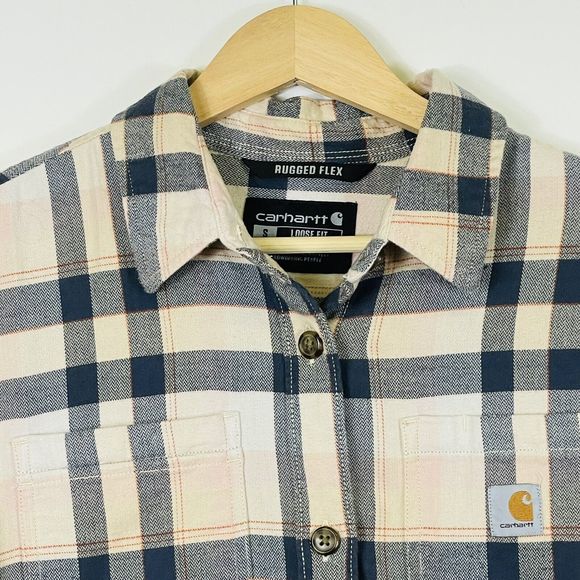 Carhartt Rugged Flex Loose Fit Plaid Long Sleeve Button Shirt Top‎ Womens Small - Picture 2 of 8